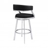 Armen Living Saturn Swivel Black Faux Leather and Brushed Stainless Steel Bar Stool Back