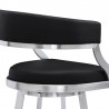 Armen Living Saturn Swivel Black Faux Leather and Brushed Stainless Steel Bar Stool