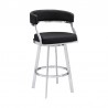 Armen Living Saturn Swivel Black Faux Leather and Brushed Stainless Steel Bar Stool Angle