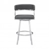 Armen Living Saturn Swivel Grey Faux Leather and Brushed Stainless Steel Bar Stool Front