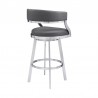Armen Living Saturn Swivel Grey Faux Leather and Brushed Stainless Steel Bar Stool Angle