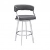 Armen Living Saturn Swivel Grey Faux Leather and Brushed Stainless Steel Bar Stool Side