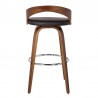 Armen Living Sonia Swivel Brown Faux Leather and Walnut Wood Bar Stool Back