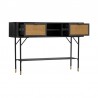 Armen Living Saratoga Console Table in Black Acacia with Rattan Side