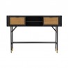 Armen Living Saratoga Console Table in Black Acacia with Rattan Front