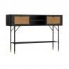 Armen Living Saratoga Console Table in Black Acacia with Rattan