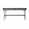 Armen Living Saratoga 2 Drawer Desk in Black Acacia with Rattan Front