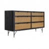 Armen Living Saratoga 6 Drawer Dresser in Black Acacia with Rattan- Side View