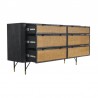 Armen Living Saratoga 6 Drawer Dresser in Black Acacia with Rattan- Side Open View