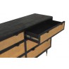 Armen Living Saratoga 6 Drawer Dresser in Black Acacia with Rattan- Half Open View