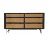 Armen Living Saratoga 6 Drawer Dresser in Black Acacia with Rattan- Front View