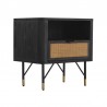Armen Living Saratoga Nightstand in Black Acacia with Rattan 02