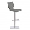 Sydney Adjustable Barstool in Brushed Stainless Steel with Vintage Grey Faux Leather and Grey Walnut Wood Back - Angled
