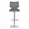 Sydney Adjustable Barstool in Brushed Stainless Steel with Vintage Grey Faux Leather and Grey Walnut Wood Back - Front