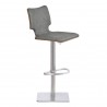 Armen Living Sydney Adjustable Barstool in Brushed Stainless Steel with Vintage Grey Faux Leather and Walnut Wood Back - Angled