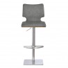 Armen Living Sydney Adjustable Barstool in Brushed Stainless Steel with Vintage Grey Faux Leather and Walnut Wood Back - Front