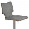 Armen Living Sydney Adjustable Barstool in Brushed Stainless Steel with Vintage Grey Faux Leather and Walnut Wood Back - Seat Close-Up