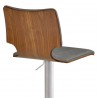 Armen Living Sydney Adjustable Barstool in Brushed Stainless Steel with Vintage Grey Faux Leather and Walnut Wood Back - Back Seat Close-up