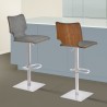 Armen Living Sydney Adjustable Barstool in Brushed Stainless Steel with Vintage Grey Faux Leather and Walnut Wood Back - Lifestyle