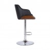 Armen Living Toby Black Faux Leather Adjustable Height Swivel Walnut Wood and Chrome Bar Stool Side