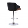 Armen Living Toby Black Faux Leather Adjustable Height Swivel Walnut Wood and Chrome Bar Stool Back