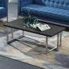 Armen Living Topaz Contemporary Rectangular Coffee Table in Brushed Stainless Steel with Grey Wood Top - Lifestyle