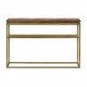 Armen Living Faye Rustic Brown Wood Console Table with Shelf and Antique Brass Metal Base Front