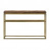 Armen Living Faye Rustic Brown Wood Console Table with Shelf and Antique Brass Metal Base Front