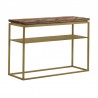 Armen Living Faye Rustic Brown Wood Console Table with Shelf and Antique Brass Metal Base Side