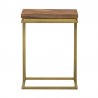 Armen Living Faye Rustic Brown Wood C-Shape End table with Antique Brass Base Front