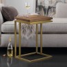 Armen Living Faye Rustic Brown Wood C-Shape End table with Antique Brass Base