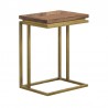 Armen Living Faye Rustic Brown Wood C-Shape End table with Antique Brass Base Side