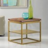 Armen Living Faye Rustic Brown Wood Side table with Shelf and Antique Brass Base