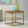 Armen Living Faye Rustic Brown Wood Side table with Shelf and Antique Brass Base - Armen Living Faye Rustic Brown Wood Side table with Shelf and Antique Brass Base