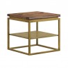 Armen Living Faye Rustic Brown Wood Side table with Shelf and Antique Brass Base Side
