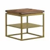 Armen Living Faye Rustic Brown Wood Side table with Shelf and Antique Brass Base Side - Armen Living Faye Rustic Brown Wood Side table with Shelf and Antique Brass Base Side