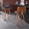 Armen Living Tyler Swivel Brown Faux Leather and Walnut Wood Bar Stool Set