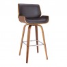 Armen Living Tyler Swivel Brown Faux Leather and Walnut Wood Bar Stool Side