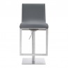 Armen Living Victory Contemporary Swivel Barstool in Brushed Stainless Steel and Gray Faux Leather Front