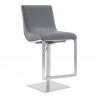 Armen Living Victory Contemporary Swivel Barstool in Brushed Stainless Steel and Gray Faux Leather Side