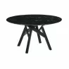 Venus 54" Round Mid-Century Modern Black Marble Dining Table with Black Wood Legs - Venus 54" Round Mid-Century Modern Black Marble Dining Table with Black Wood Legs
