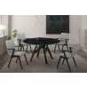 Venus 54" Round Mid-Century Modern Black Marble Dining Table with Black Wood Legs