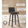 Armen Living Vienna Counter And Bar Height Barstool In Black Brushed Wood Finish With Gray Faux Leather  005