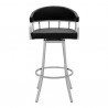 Armen Living Valerie Swivel Modern Black Faux Leather Bar and Counter Stool in Brushed Stainless Steel Finish Front