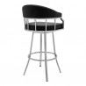 Armen Living Valerie Swivel Modern Black Faux Leather Bar and Counter Stool in Brushed Stainless Steel Finish Back