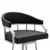 Armen Living Valerie Swivel Modern Black Faux Leather Bar and Counter Stool in Brushed Stainless Steel Finish Half