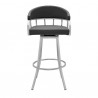 Armen Living Valerie Swivel Modern Black Faux Leather Bar and Counter Stool in Brushed Stainless Steel Finish