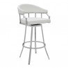 Armen Living Valerie Swivel Modern White Faux Leather Bar and Counter Stool in Brushed Stainless Steel Finish Side