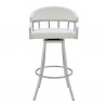 Armen Living Valerie Swivel Modern White Faux Leather Bar and Counter Stool in Brushed Stainless Steel Finish Front