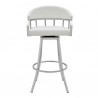 Armen Living Valerie Swivel Modern White Faux Leather Bar and Counter Stool in Brushed Stainless Steel Finish Front